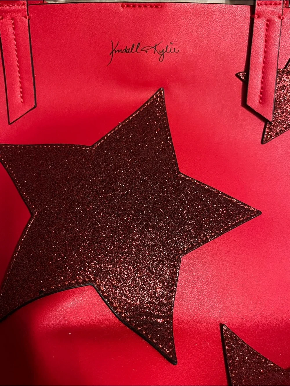 Kendall & Kylie Red Tote with Glitter Star Accents
